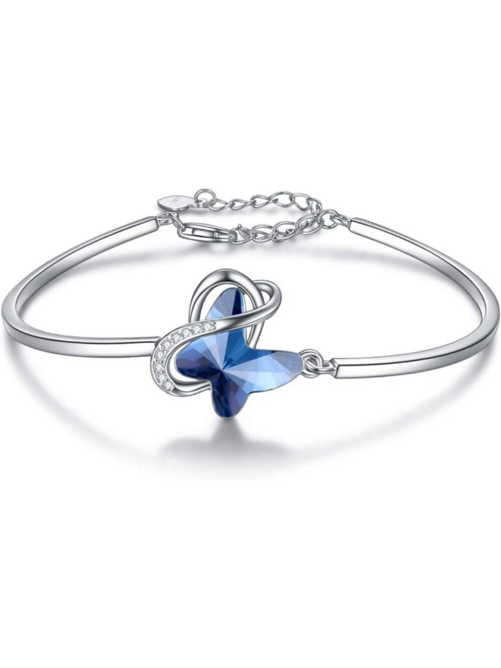 Elegant Sterling Silver Infinity Butterfly Bangle Bracelet with Crystals